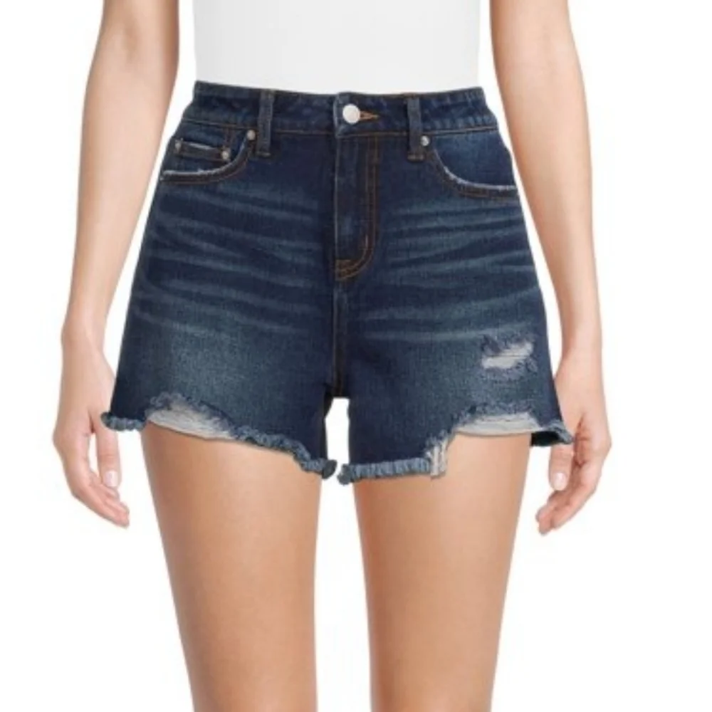 TIME and Tru Women's High Rise Frayed Hem Vintage Denim Short - Picture 1 of 7